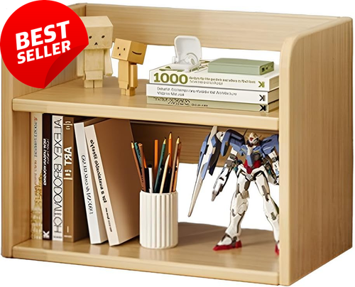 2 Tier Wood Desktop Organizer Rack Bookshelf Storage Shelf for Office Home - Picture 8 of 12
