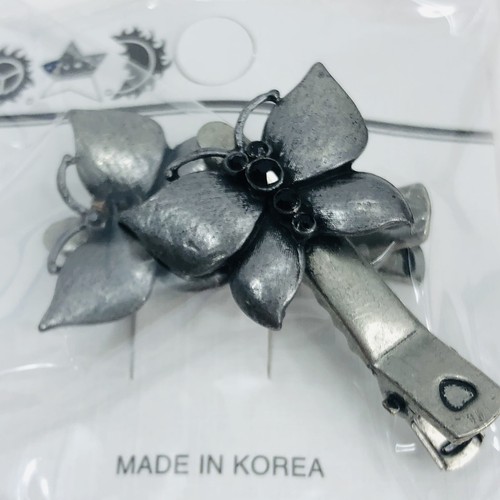 Butterfly Black Rhinestone Barrette Vintage Y2K Hair Clip PAIR Silver Tone  - Picture 7 of 10