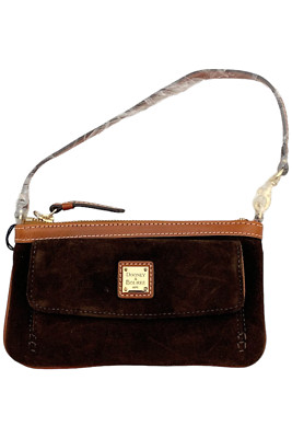 Dooney & Bourke Suede Pocket Wristlet Clutch Brown T'moro