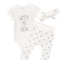 Rae Dunn Baby Outfit W/Headband Set Watch Me Grow 0/3 months New