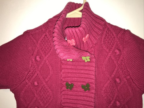 Gymboree Butterfly Girl Button Diamond Knit Sweater M (7-8) Pink Thick Knit - Picture 2 of 6