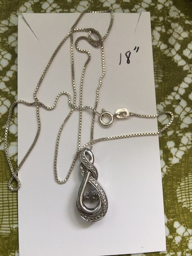 Sterling Silver 925 Dancing Diamond Pendant 18 inch Chain Necklace - Picture 7 of 8