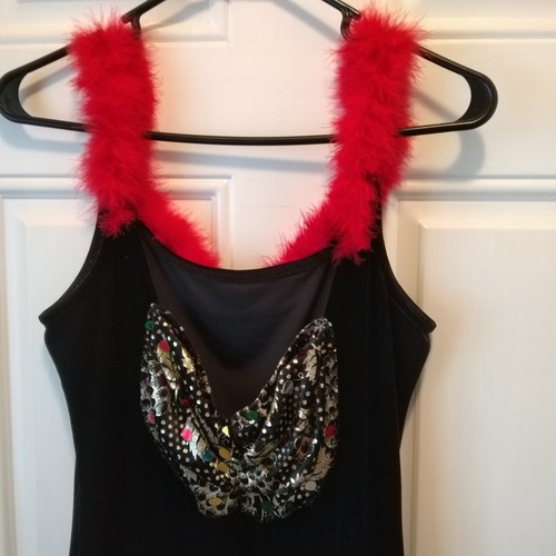 Abito da sera vintage Dollar L in velluto nero con collo in pelliccia rossa impreziosito spacco LOL50 - Foto 3 di 9