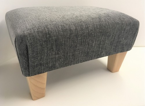 Footstool In A Silver Grey Chenille Fabric With Solid Wood Legs British Made - Picture 2 of 7