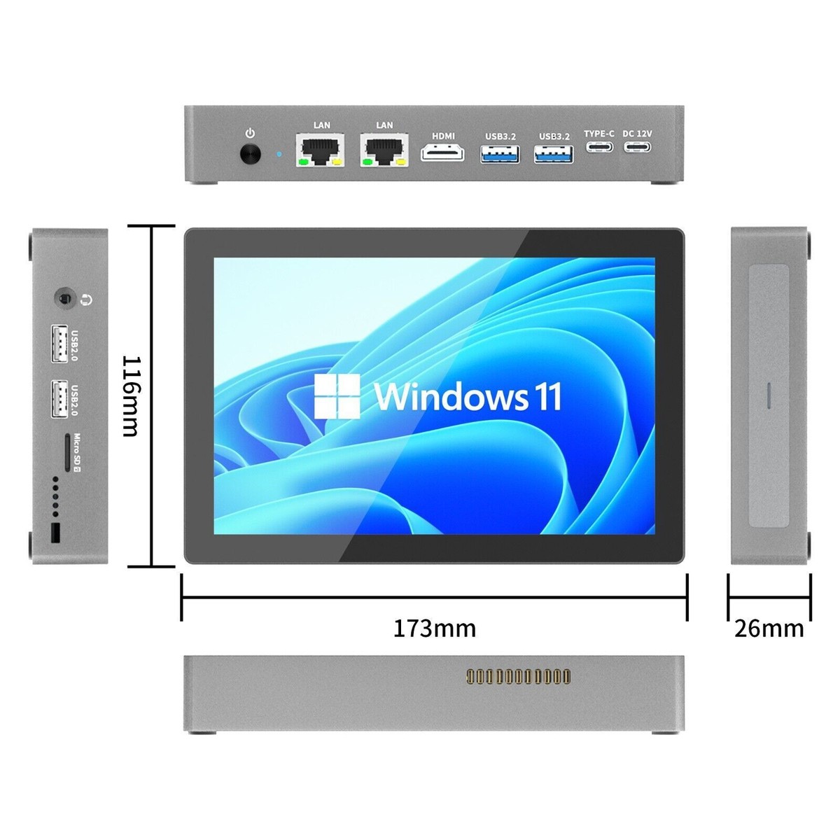 7 inch Screen Mini Computer 12th Gen N100 Windows 11 16GB