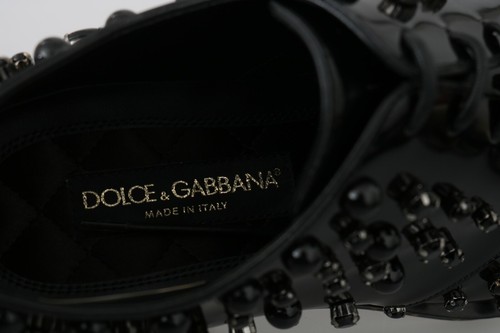 DOLCE & GABBANA Shoes Black Leather Crystals Dress Broque EU39 / US8.5 RRP $3000 - Picture 7 of 12