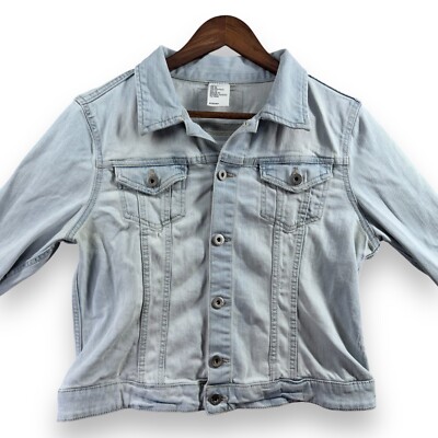 H M Denim Jacket Light Blue Faded Wash Jean Jacket Womens Size 12