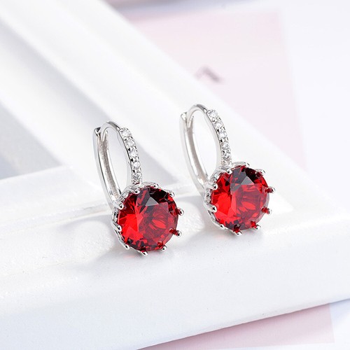 Womens 925 Sterling Silver Zircon Crystal Hoop Huggie Earrings Ear Clip 7 Colour - Picture 13 of 16