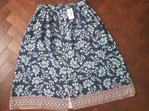 FARHI ByNicole Farhi Navy Floral Boho Ethnic Full Circle Midi Skirt L UK 14 NEW