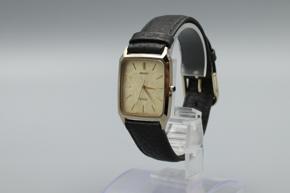 Seiko Dolce 7741-5140 Tank Ceramic Gold Flake Dial