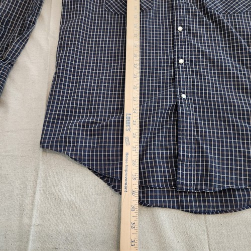 Camisa de trabajo Plains Western Wear para hombre mediana azul a cuadros perla a presión manga larga - Imagen 6 de 11