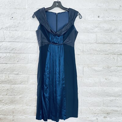elie tahari dress blue Elie Tahari Women Sheath Dress Blue Cotton V-Neck Sleeveless Zip Size 0