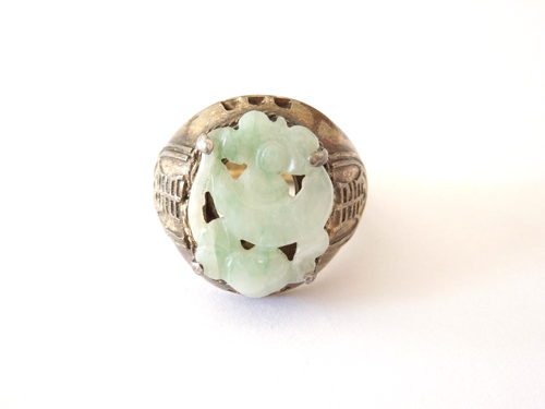 Anillo antiguo plata jade tallado China 10,0 g/ajustable a partir de la talla 58 - Imagen 1 de 8