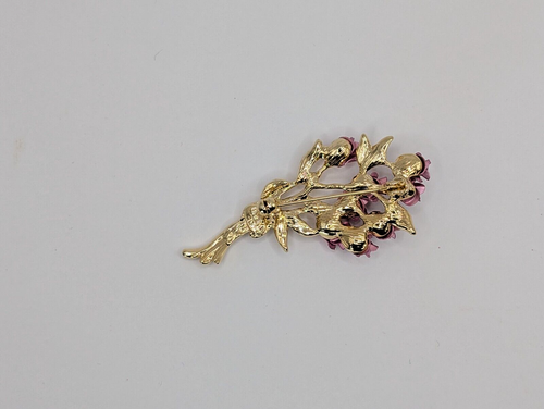 Vintage GE WUND Brosche rosa Rosenstrauß goldfarben mit Strass - Bild 2 von 2