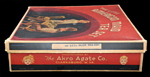 Akro Agate RARE Bague Concentrique Cobalt N° Service à thé 21 pièces 3450 complet en boîte - Photo 21 sur 24
