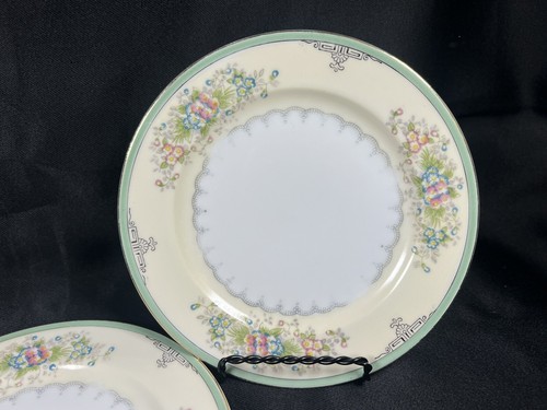 VTG Set 2 NSP Nagoya Seito Porcelain Meito China Bread Plate Green Floral Japan - Picture 2 of 19
