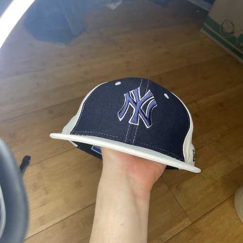 Vintage Y2K New York Yankees 59FIFTY Leather Wool ColorBlock Fitted 7 1/2 Hat - Picture 9 of 17