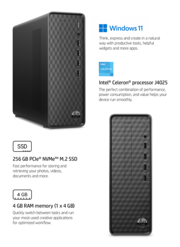 HP Slim Desktop PC Intel Celeron J4025 2.90GHz 4GB Ram 256GB SSD Drive WiFi BT - Picture 2 of 10