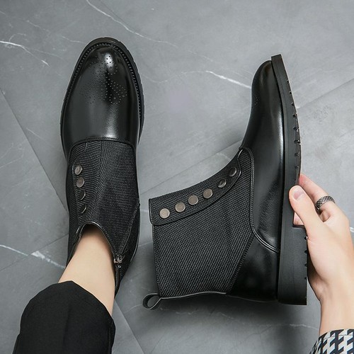 Herren Stiefeletten Spitz zulaufend Flügelspitze Reißverschluss Zusammengefügt Einreiher Knopf Schuhe - Bild 10 von 26