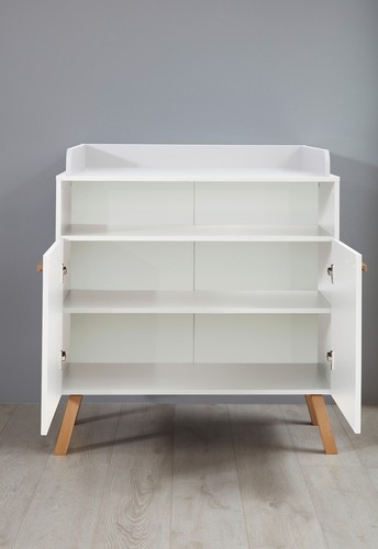 Wickelkommode Wickeltisch mit Wickelaufsatz 2 Türen Bianco Buche Dekor Weiß matt - Bild 6 von 8