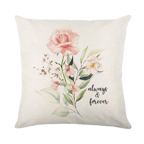 loral Garden Rose Cushion Cover with Green Plant Leaves, Linen Throw Pillow Case - Picture 10 of 21