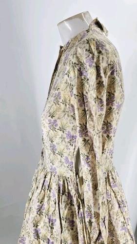 Laura Ashley Women's Dress 8 Vintage Floral Lilac Cotton Pleated Prarie Cottage - Picture 6 of 10