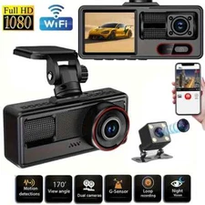 Dash Cam HD 1080P Car Dual Lens Front/Rear/Inside Video Recorder Camera G-sensor
