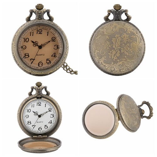 Steampunk Bronze Quartz Pocket Watch with 80cm Chain White Arabic Number Dial - Picture 15 of 36