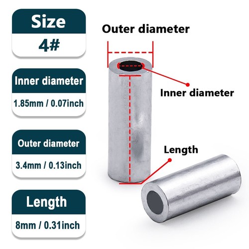 50~200Pc Fishing Single Barrel Crimp Sleeve Aluminum Fishing Wire Tube Connector - Picture 12 of 13