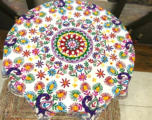 TABLECLOTH ROUND AARI WORK HAND EMBROIDERED SIZE:DIA 70" INCH FREE SHIP - Picture 12 of 12