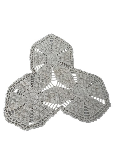 Doily Handmade Cotton Crochet (steel Hook) Off White Unusual Shape Fan Popcorn - Picture 8 of 9