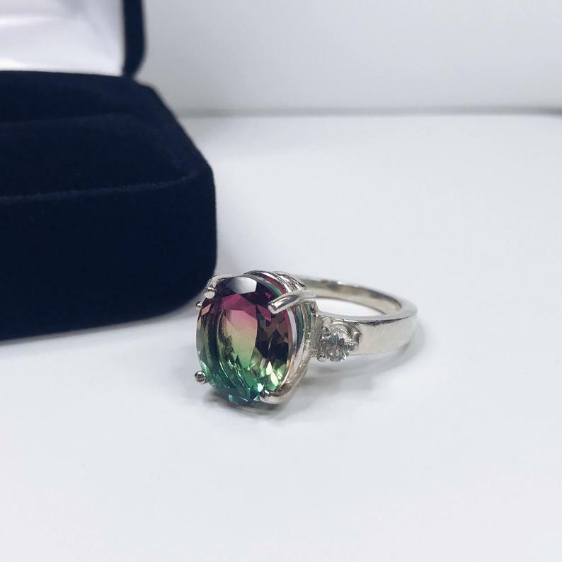 Watermelon Quartz Rings 925 Sterling Silver Ring Watermelon Tourmaline Doublet Quartz Silver ...