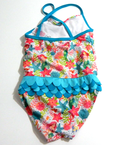 Disney Store Girls 4 Swimsuit the Little Mermaid Ariel Floral Ruffle Scallop EUC - Picture 2 of 3