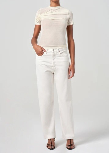 Agolde Women's 34 90s Mid Rise Straight In Fortune Cookie Cream White Button Fly - Picture 1 of 13