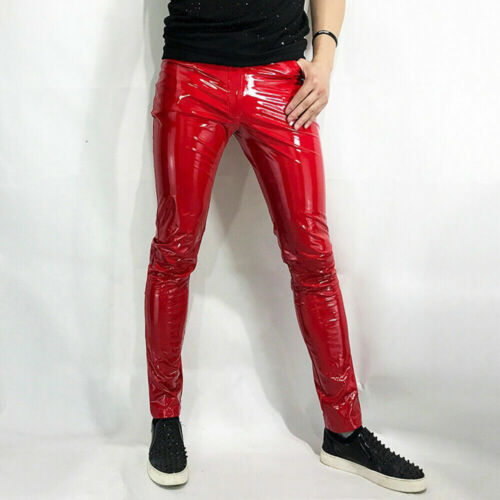 Herren Glänzend Metallisch Kunstleder Hose Skinny Stretch Hose Clubwear - Bild 21 von 21