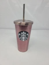 Starbucks Rose Gold Pink Metallic Stainless Steel 16oz Cold Cup Tumbler