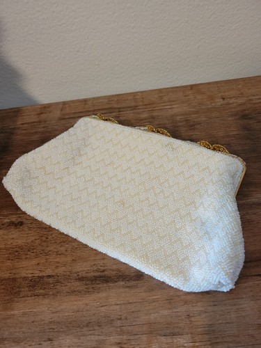 VTG 1930s C&M Caron Micro Beaded Purse Handmade in France White. Stunning Detail - Picture 11 of 14