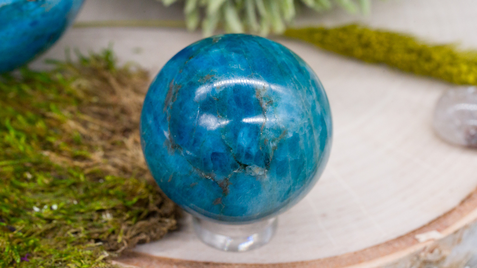 Blue Apatite Crystal Sphere Healing Protection Natural Chakra Energy Gift Decor