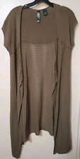 Marla Wynne, Women's Open Cardigan, Lined Pattern, Olive, Size M