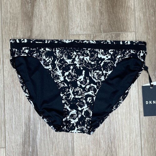 DKNY Women's Black/White Floral Moderate Coverage Mesh-Trim Bikini Bottoms sz S - Picture 2 of 5