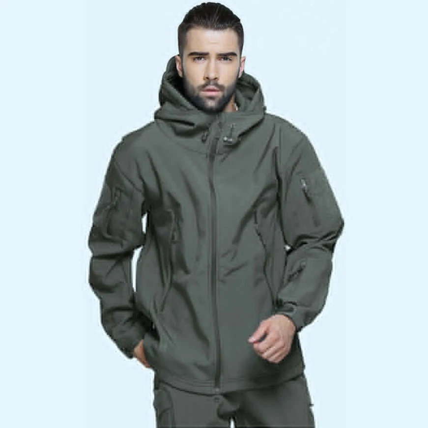 Tactical Jacket Men Soft Shell Waterproof Coat Fleece Lined Zip Up Hoodie Jacket - Image 3 of 4
