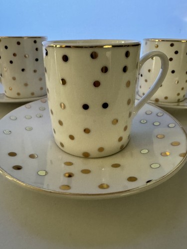 Grace’s Teaware 3 Tea Cups & 3 Saucers with Gold Polka Dots Espresso. - Picture 4 of 5