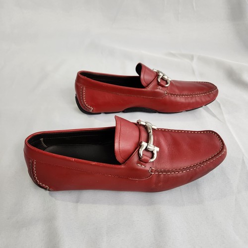 SALVATORE FERRAGAMO DRIVING Red Driver Horsebit Leather Italy 10.5EE Gancini bit - Picture 8 of 16