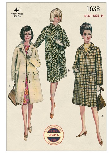 1960s Simple Classic Coat Vintage Sewing Pattern Bust 34 - Copy - Picture 1 of 2