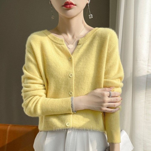 Wollmischung V-Ausschnitt Langarm Strickjacke Damen Kaschmir Cardigan Pullover - Bild 17 von 32