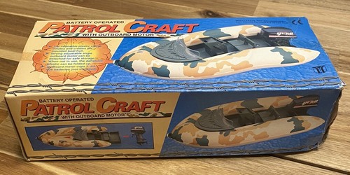 Vintage YEGO PATROL CRAFT BOAT w OUTBOARD MOTOR Battery Operated New In Box - Picture 12 of 13