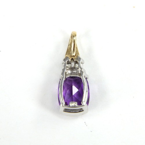 10K Solid Multi Tone Gold 3 Carat Cushion Cut Amethyst Diamond Pendant 2.1 Grams - Picture 7 of 12