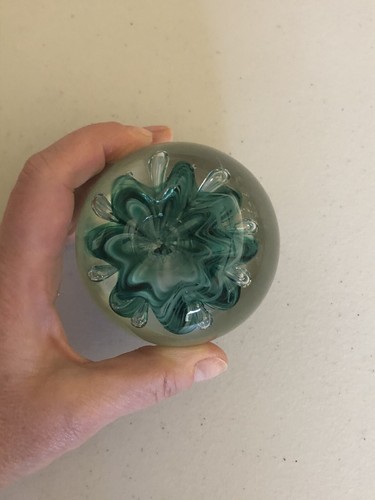 VTG MONTE DUNLAVY ART GLASS PAPERWEIGHT TEAL - Picture 8 of 8