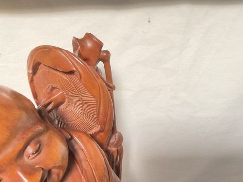 UU74 Chinese Old Circa 19th Century the Boxwood- Carved Maitreya Buddha Statue - Picture 5 of 15