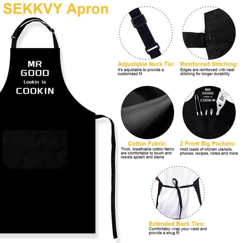 Men Women Cooking Kitchen Chef Aprons Pockets Waterproof stain Resistant black - Picture 20 of 23